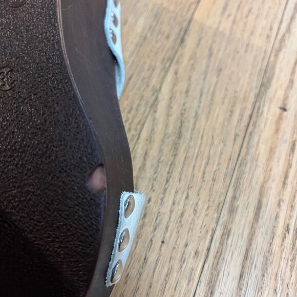 Cris Cross distress leather platform wedge sandals - Picture 5 of 8